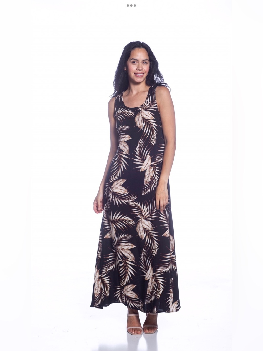 DKR Apparel A-Line Maxi Dress-Black/Tan Palm Print